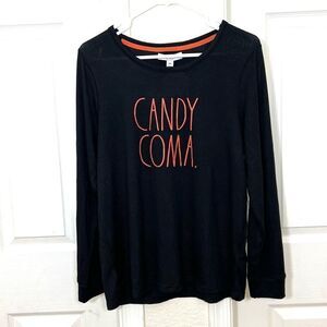 Rae Dunn Candy Coma Long Sleeve Halloween Tee Shirt Sleep Top Black Orange M